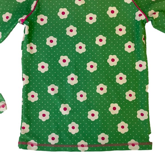 MINI BODEN GREEN PINK FLORAL POLKA DOTS RASH GUARD SWIM SHIRT TOP SIZE 9-10 Y - Picture 3 of 6